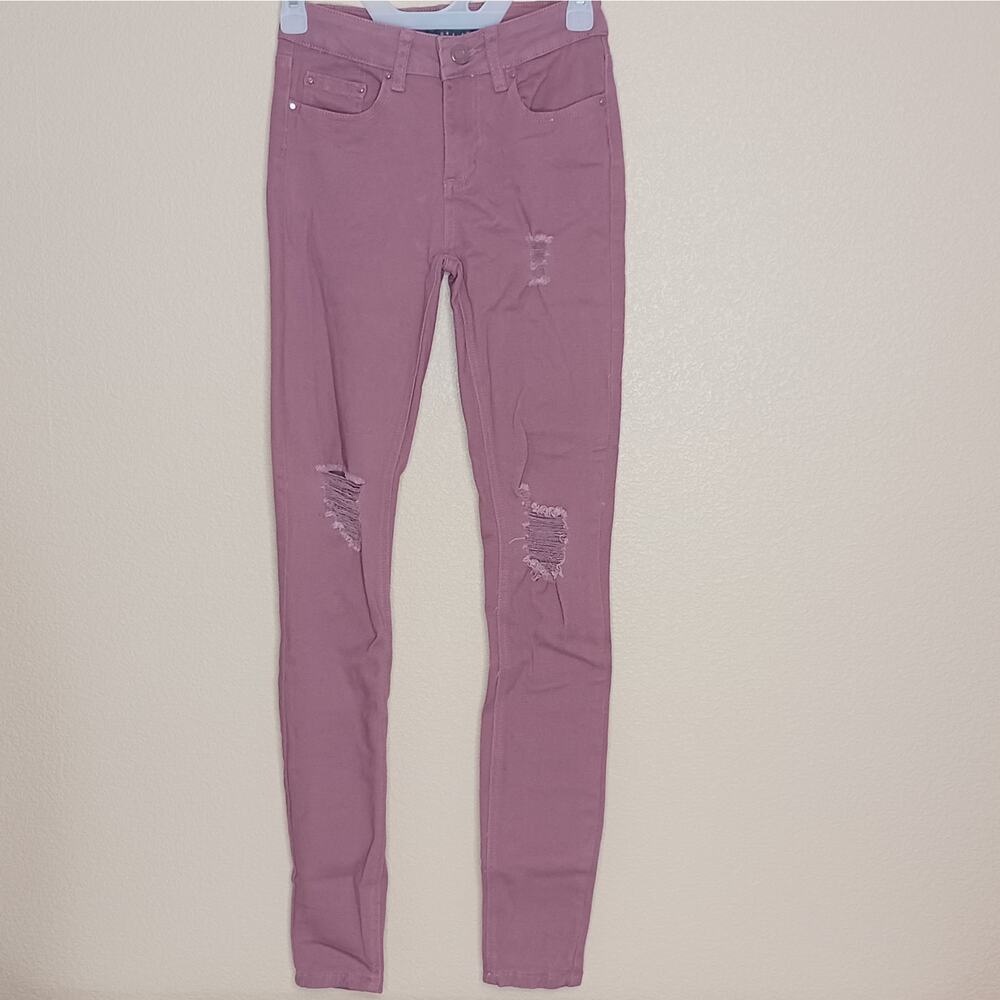 Indigo Rein Colorflex Jeans Womens Juniors Size 1 Pink Distressed Skinny Denim